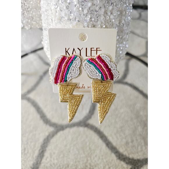 Kay Lee Cloud Lightning Beaded Earrings New - Picture 4 of 4
